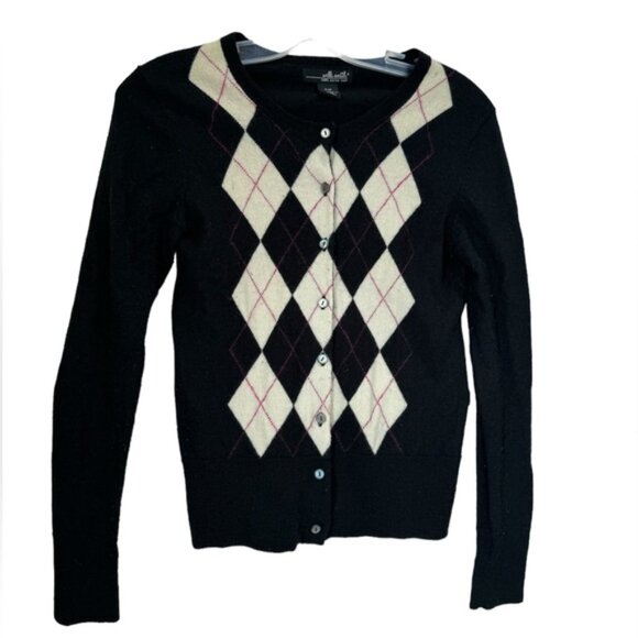 Willi Smith Vintage Y2K 100% Merino Wool Argyle Cardigan Sweater Preppy Minimal - Picture 15 of 15